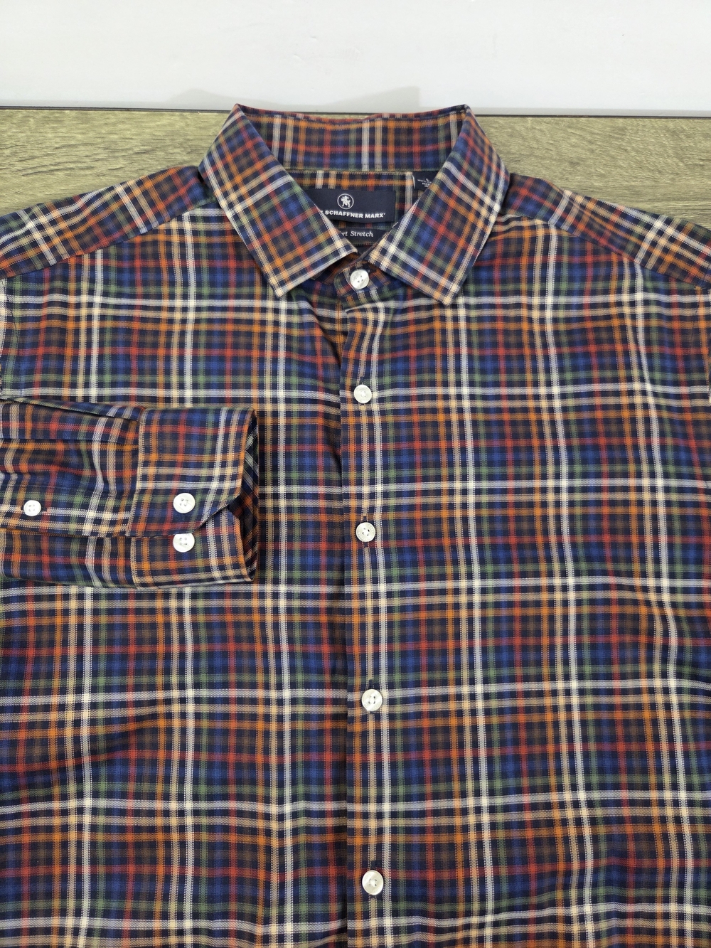 Hart Schaffner Marx Button-Down Shirt Men's Large Plaid Long Sleeve Stretch